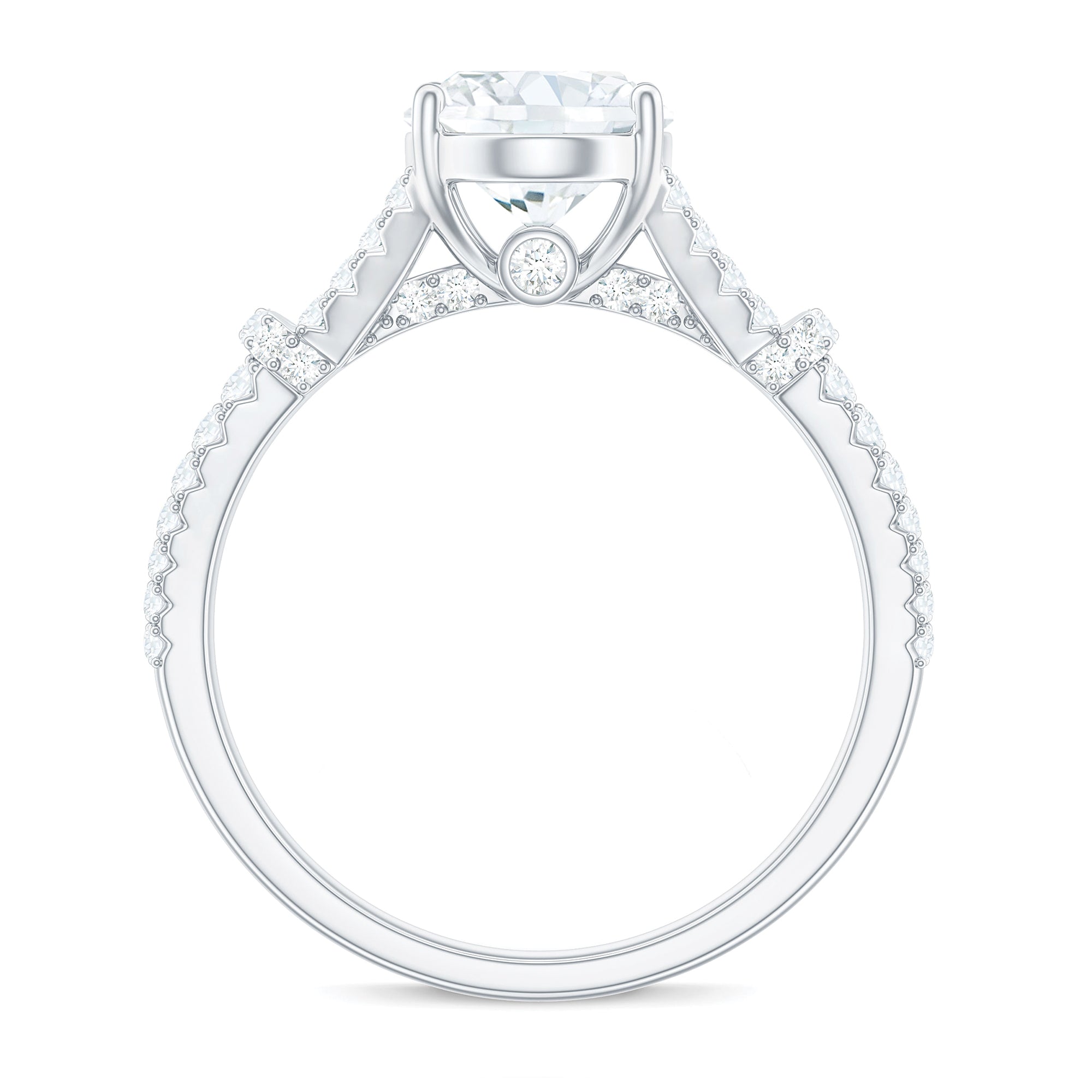 Rosec Jewels-7X9 mm Oval Cut Moissanite Statement Engagement Ring with Split Shank