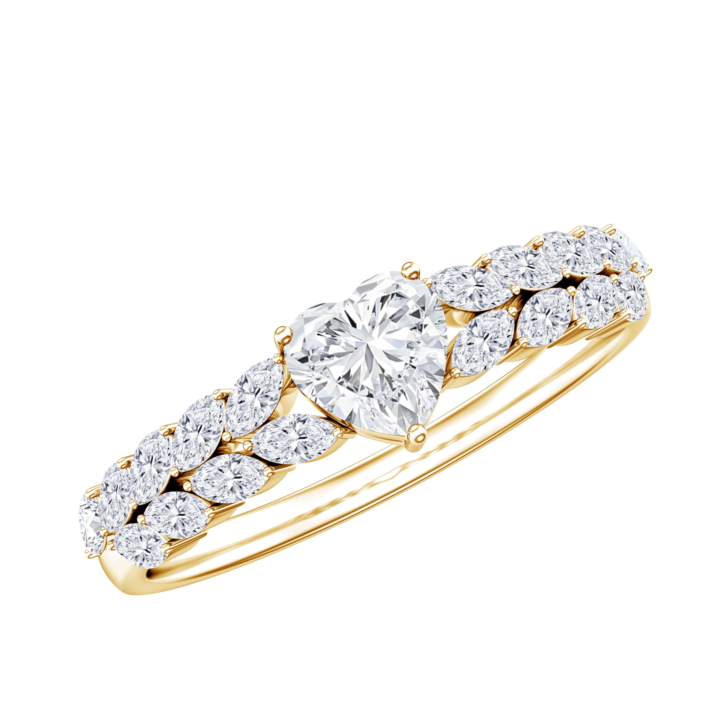 Heart Shape Moissanite Engagement Ring with Side Stones D-VS1 - Rosec Jewels