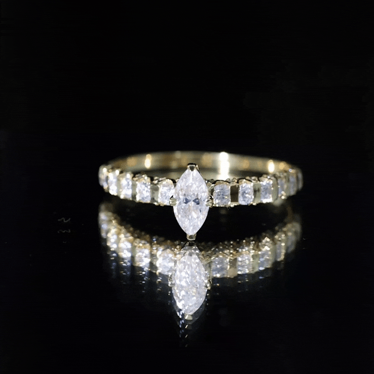 Marquise Moissanite Solitaire Engagement Ring with Side Stones D-VS1 - Rosec Jewels