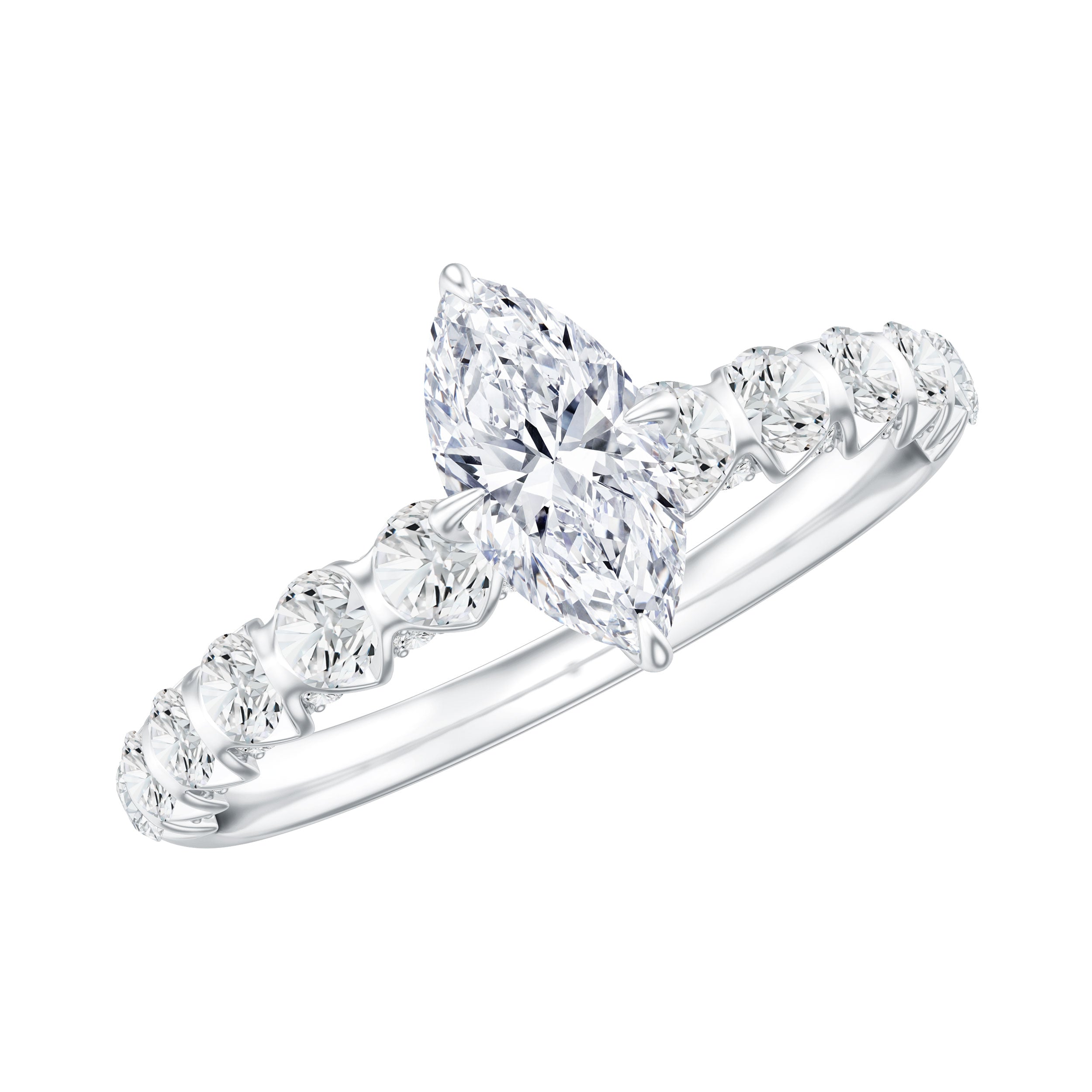 Marquise Moissanite Solitaire Engagement Ring with Side Stones D-VS1 - Rosec Jewels