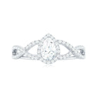 Pear Shaped Moissanite Crossover Engagement Ring with Halo D-VS1 - Rosec Jewels