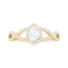 Pear Shaped Moissanite Crossover Engagement Ring with Halo D-VS1 - Rosec Jewels
