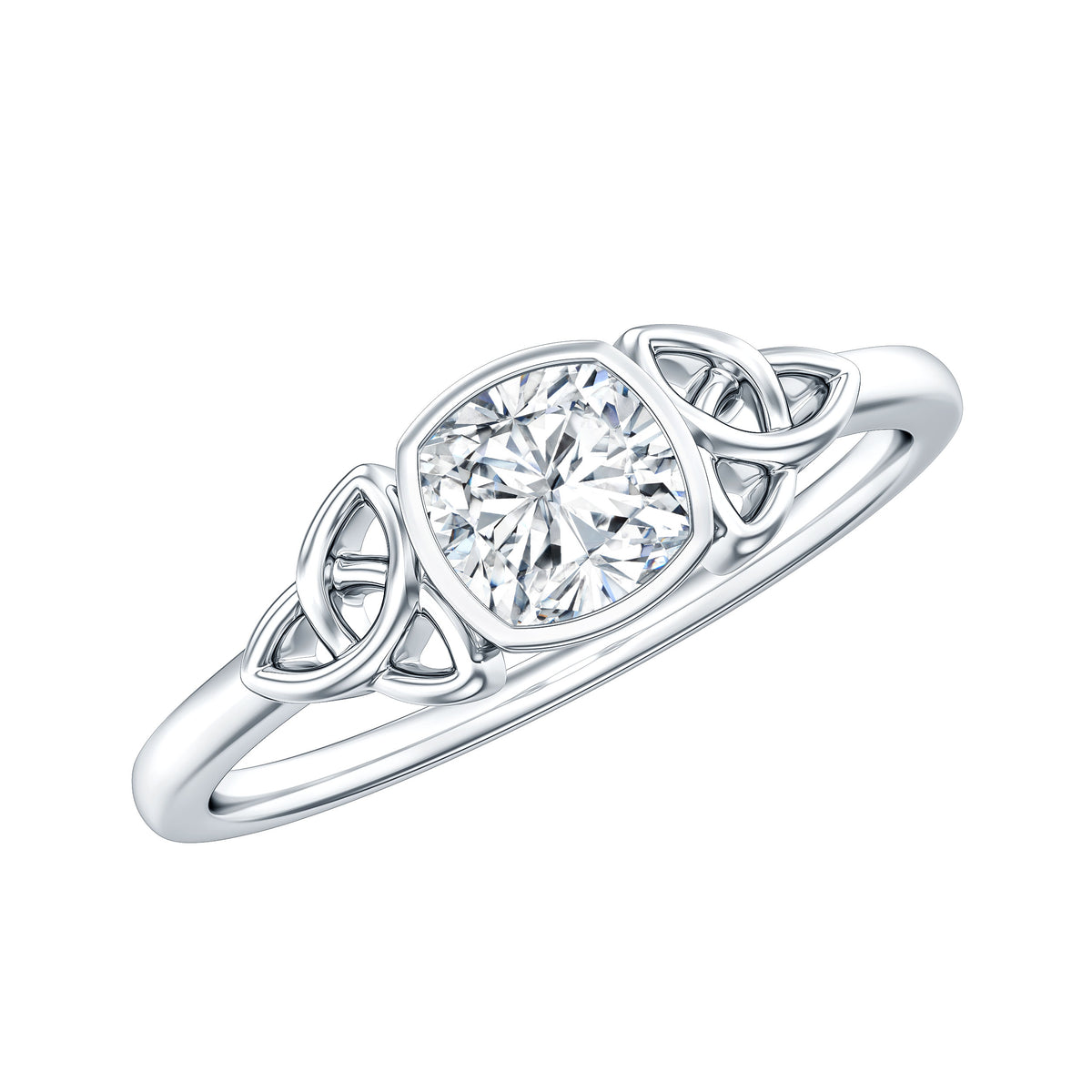 Brilliant Cut Moissanite Celtic Knot Engagement Ring in Bezel Setting D-VS1 - Rosec Jewels