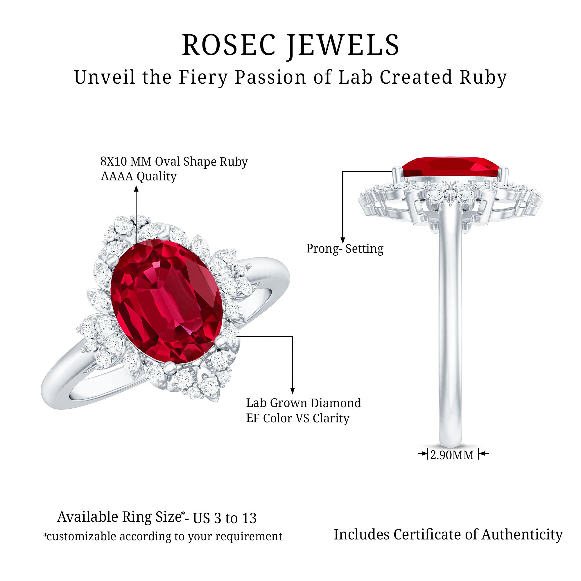 Vintage Inspired Lab Grown Ruby and Diamond Engagement Ring AAAA - Rosec Jewels