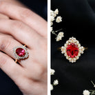 Vintage Inspired Lab Grown Ruby and Diamond Engagement Ring AAAA - Rosec Jewels