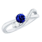 Certified 0.6 Carat Lab Grown Blue Sapphire Diamond Promise Ring for Women AAAA - Rosec Jewels
