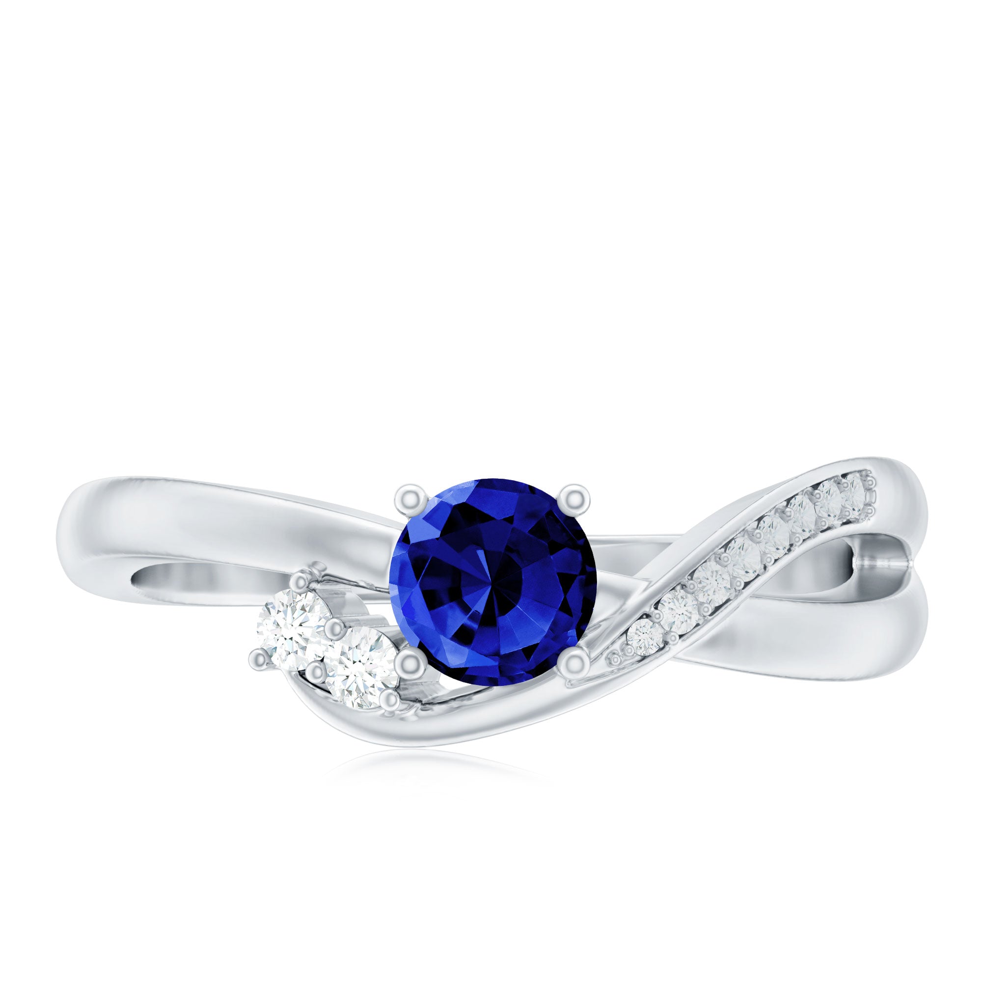 Certified 0.6 Carat Lab Grown Blue Sapphire Diamond Promise Ring for Women AAAA - Rosec Jewels