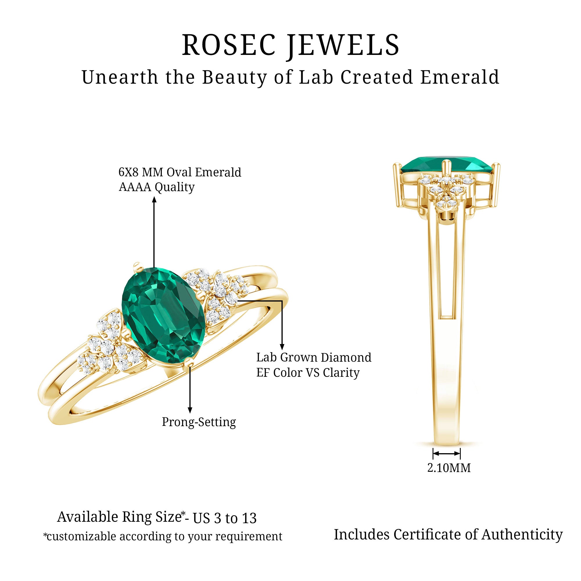 Rosec Jewels-Designer Lab Grown Emerald Engagement Ring