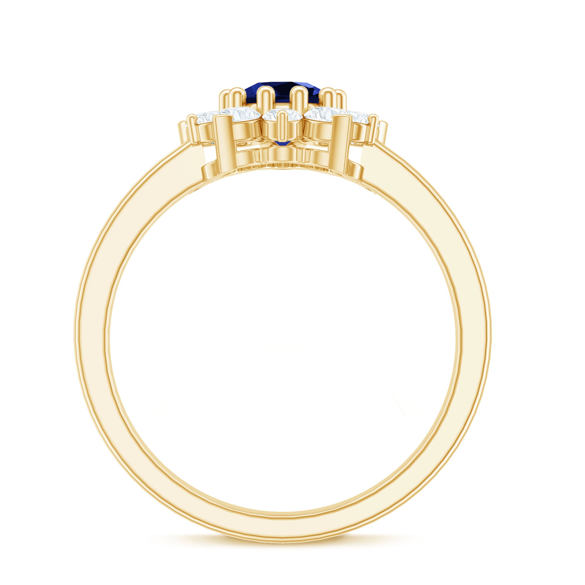 Natural Inspired 0.6 Carat Lab Grown Blue Sapphire Engagement Ring with Diamond Halo AAAA - Rosec Jewels