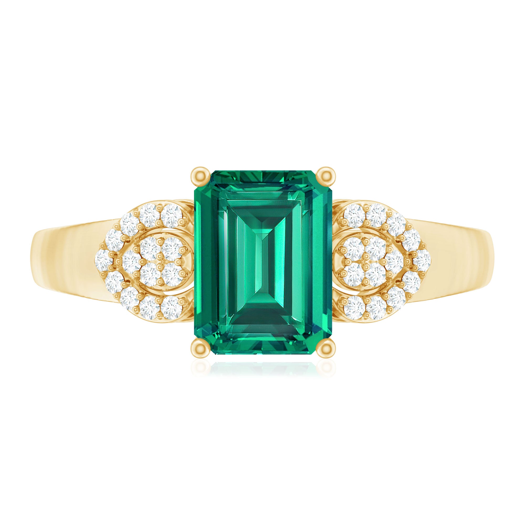 Lab Grown Emerald Designer Engagement Ring With Diamond AAAA - Rosec Jewels
