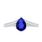 Certified 1.6 Carat Pear Shape Lab Grown Blue Sapphire Chevron Engagement Ring with Diamond AAAA - Rosec Jewels