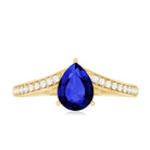 Certified 1.6 Carat Pear Shape Lab Grown Blue Sapphire Chevron Engagement Ring with Diamond AAAA - Rosec Jewels