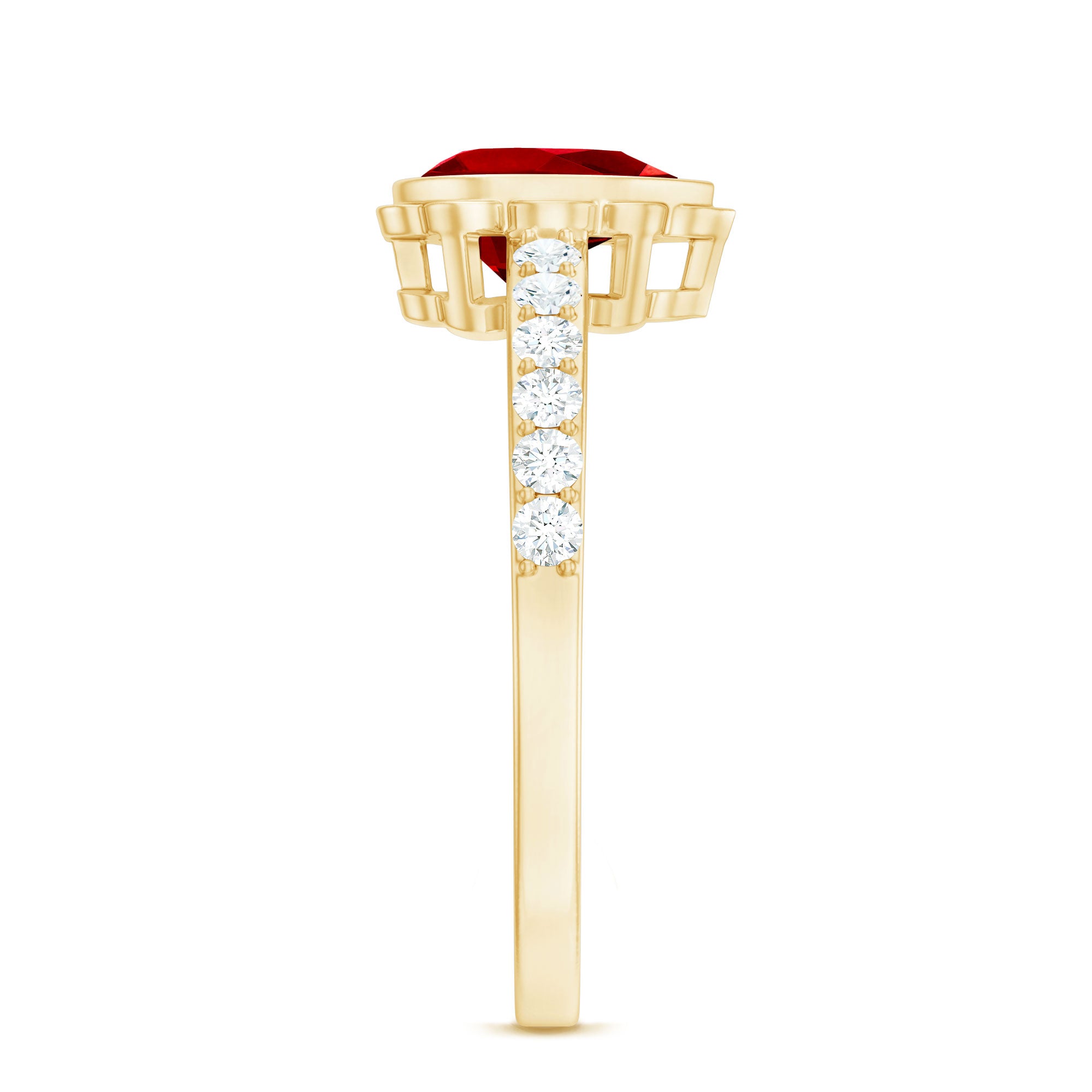 Bezel Set Lab Grown Ruby Teardrop Engagement Ring AAAA - Rosec Jewels