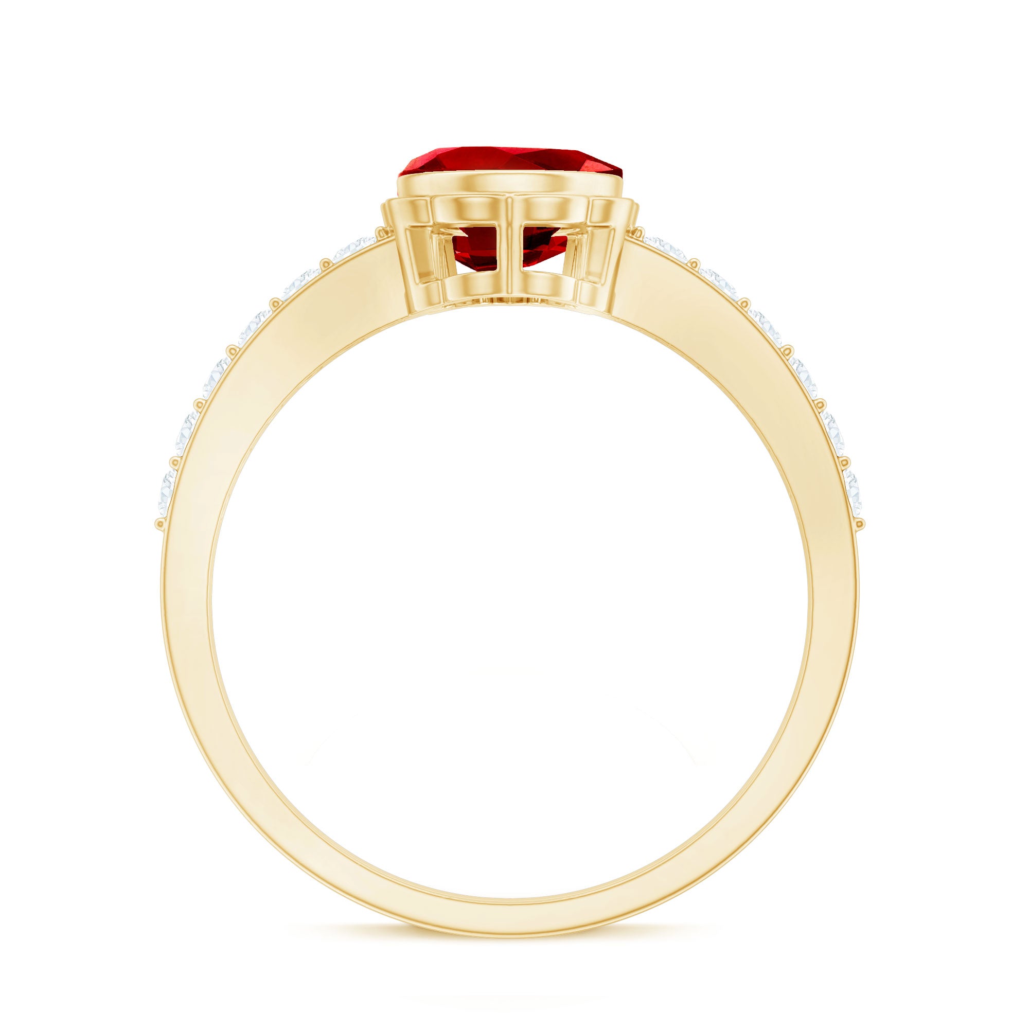 Bezel Set Lab Grown Ruby Teardrop Engagement Ring AAAA - Rosec Jewels