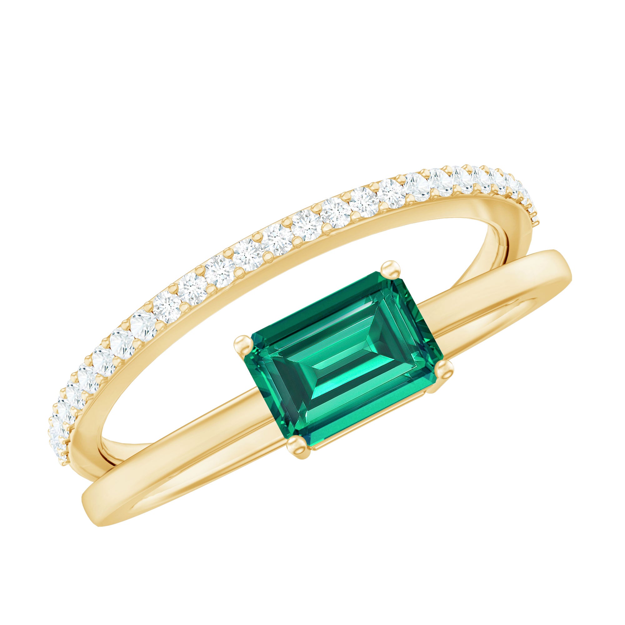 Rosec Jewels-Certified Lab Grown Emerald East West Engagement Ring