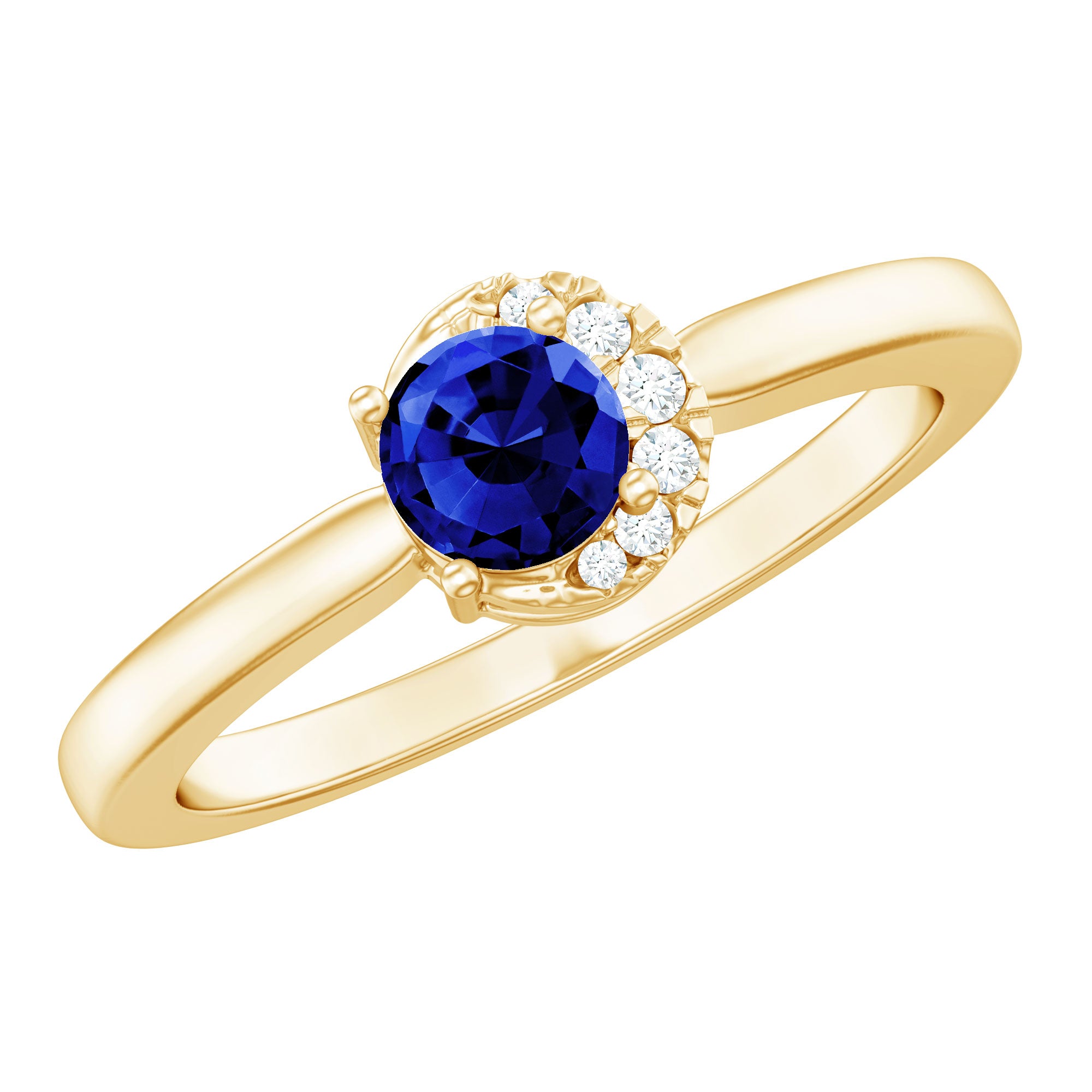 Certified Lab Grown Blue Sapphire Diamond Promise Ring for Women AAAA - Rosec Jewels