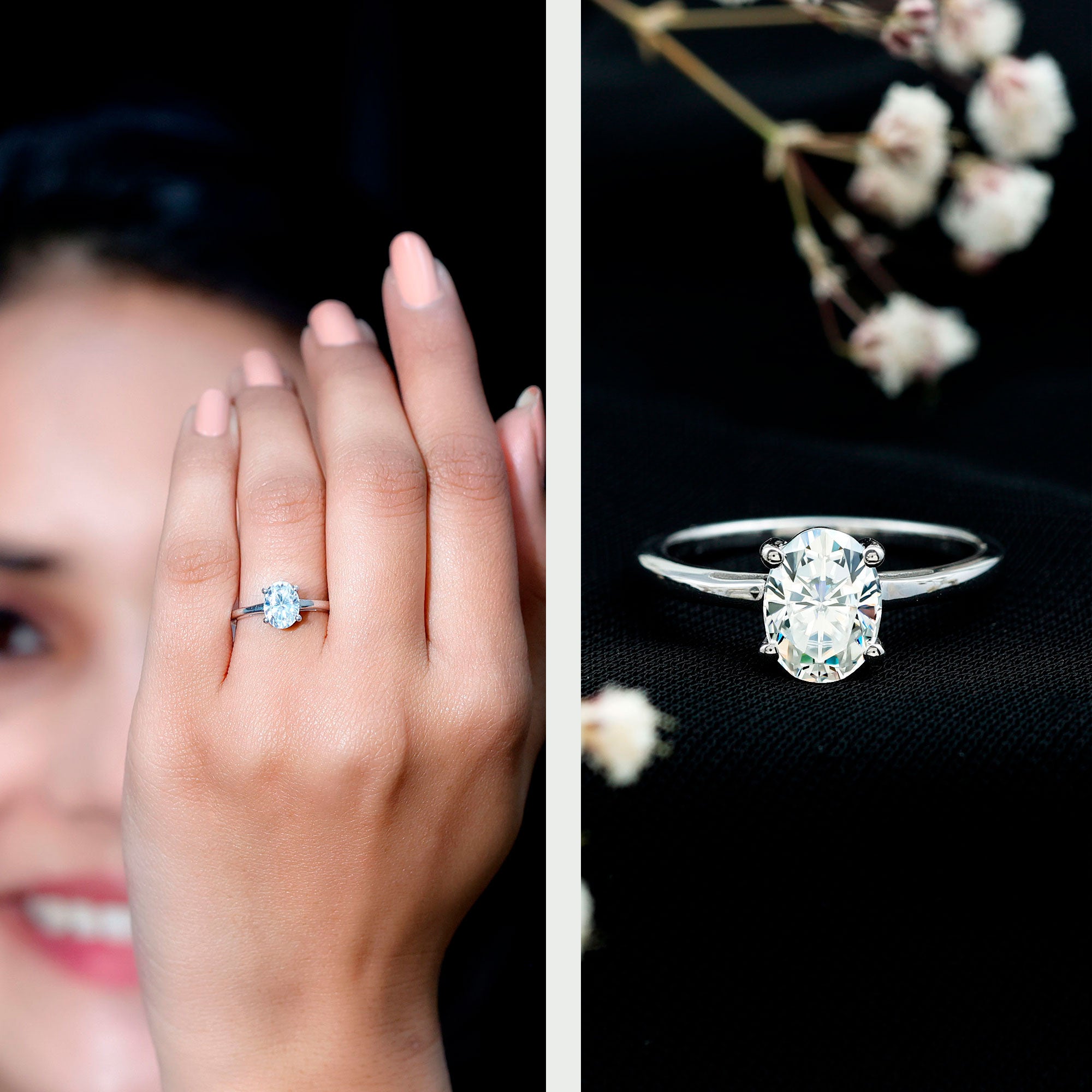 Rosec Jewels-Certified 6X8mm Solitaire Moissanite Oval Engagement Ring