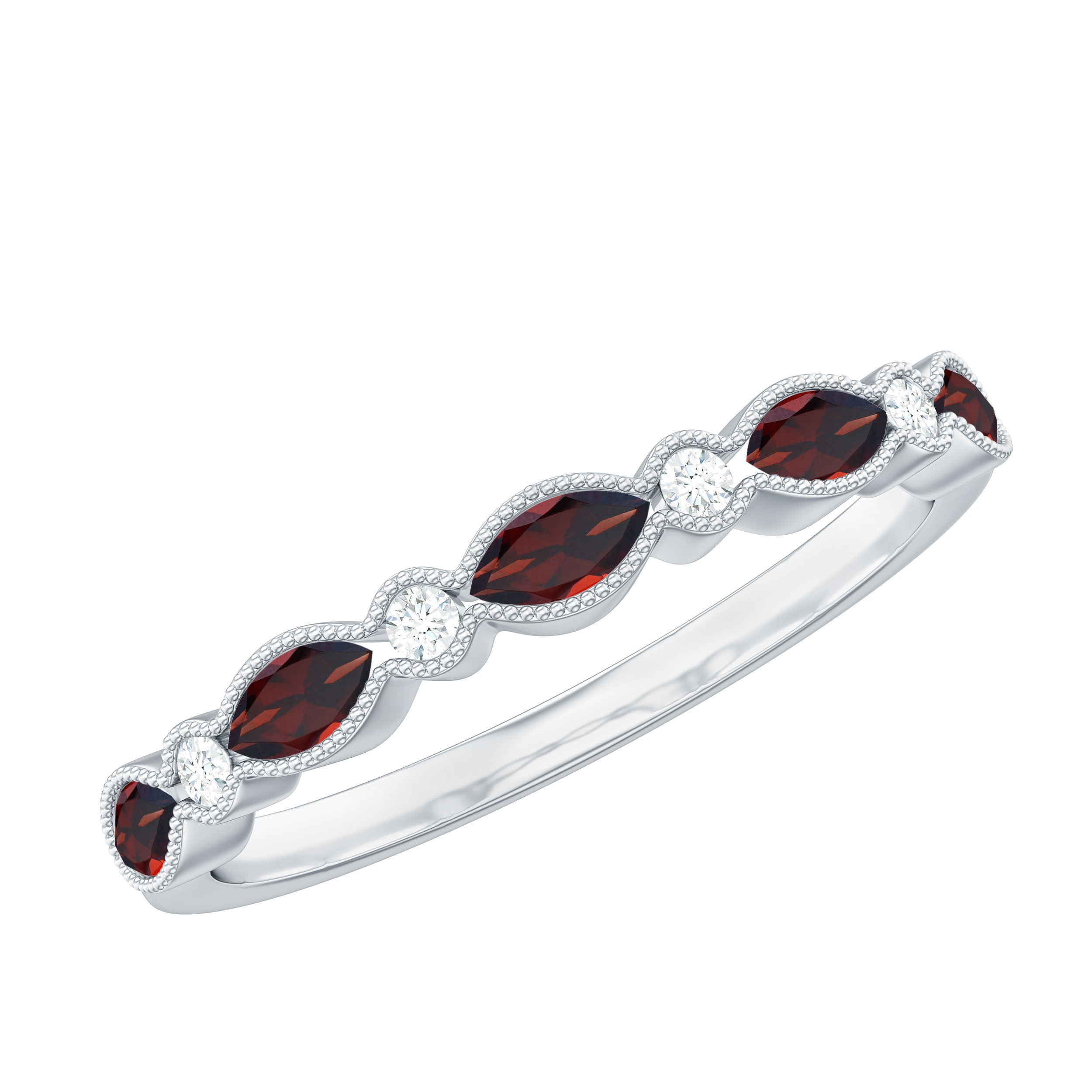 Marquise Cut Real Garnet Eternity Ring with Moissanite