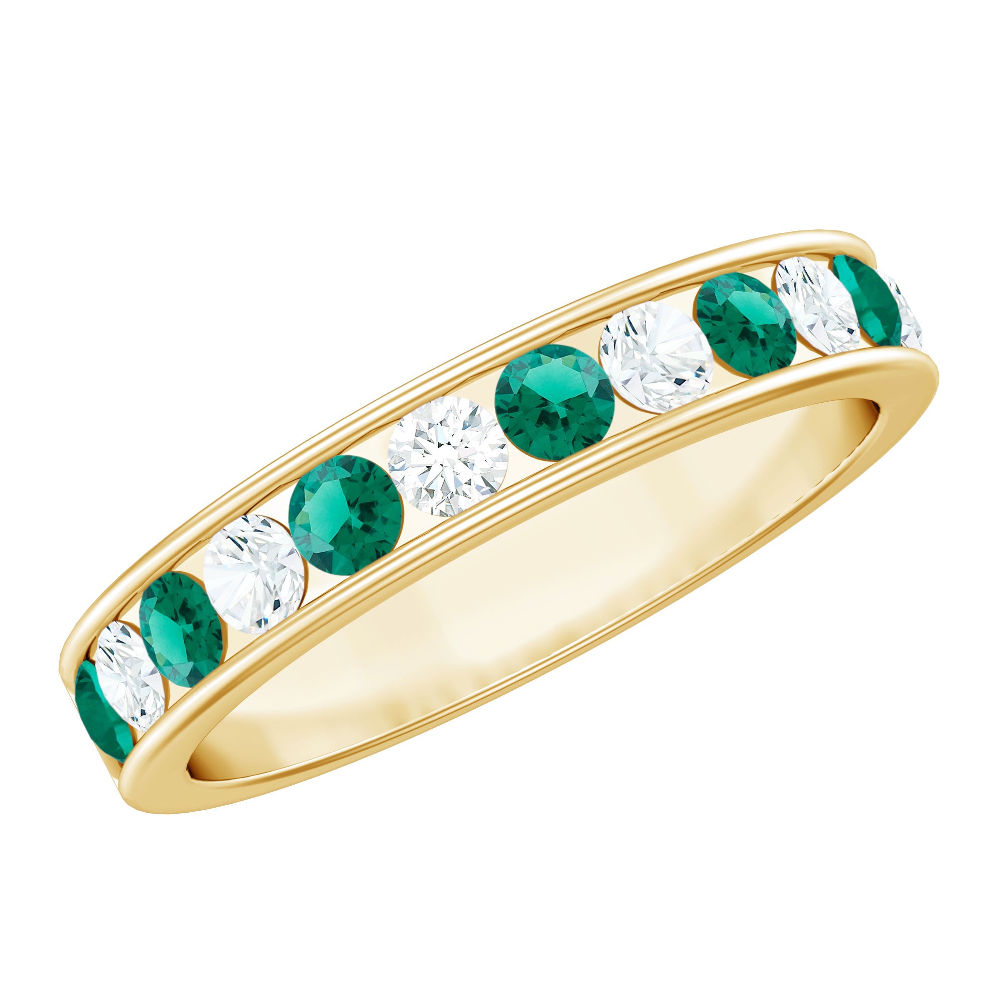 Certified Lab Grown Emerald Diamond Half Eternity Anniversary Band in Channel Setting AAAA - Rosec Jewels