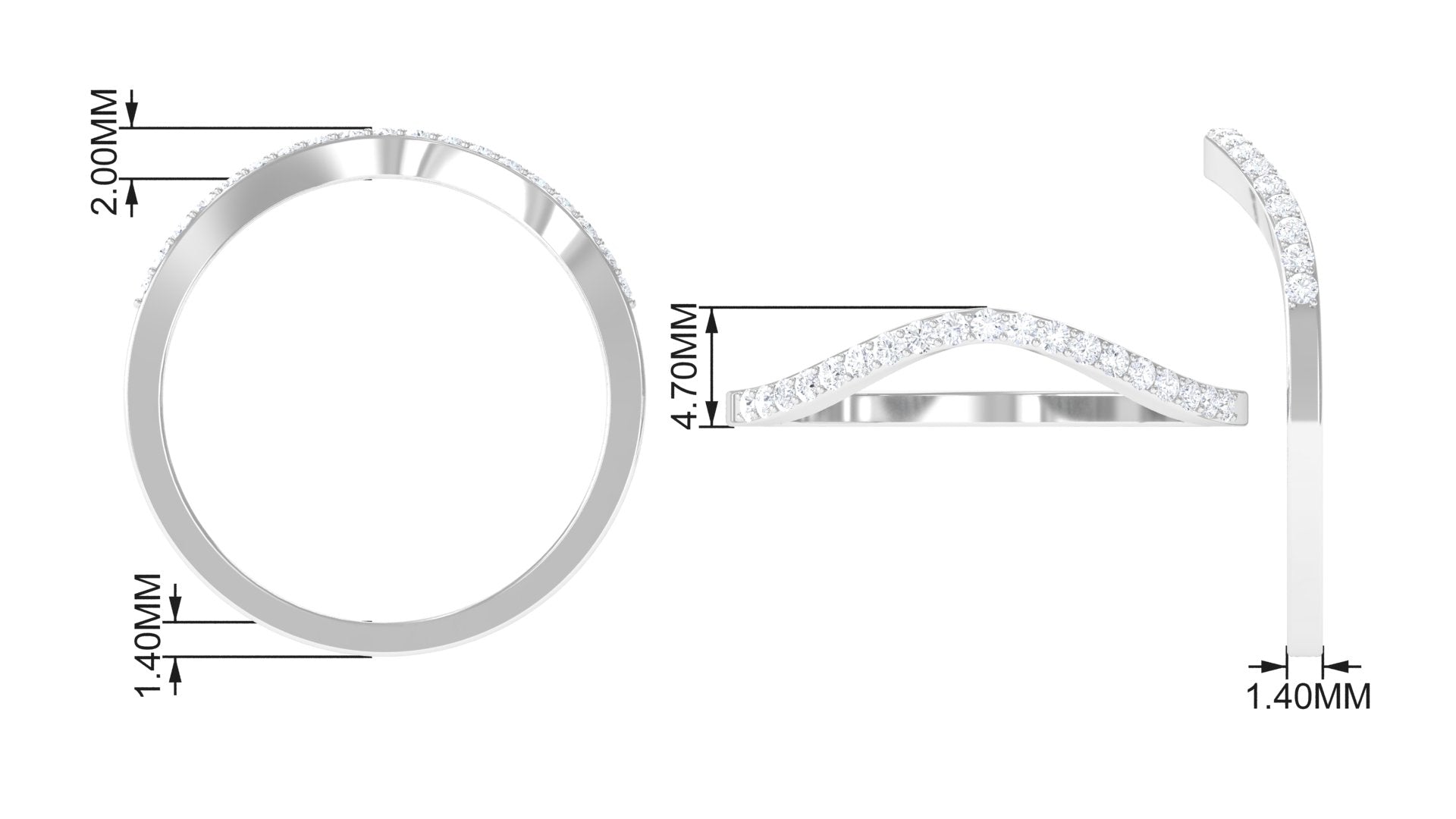 Rosec Jewels-Certified Moissanite Half Eternity Curved Wedding Band Ring