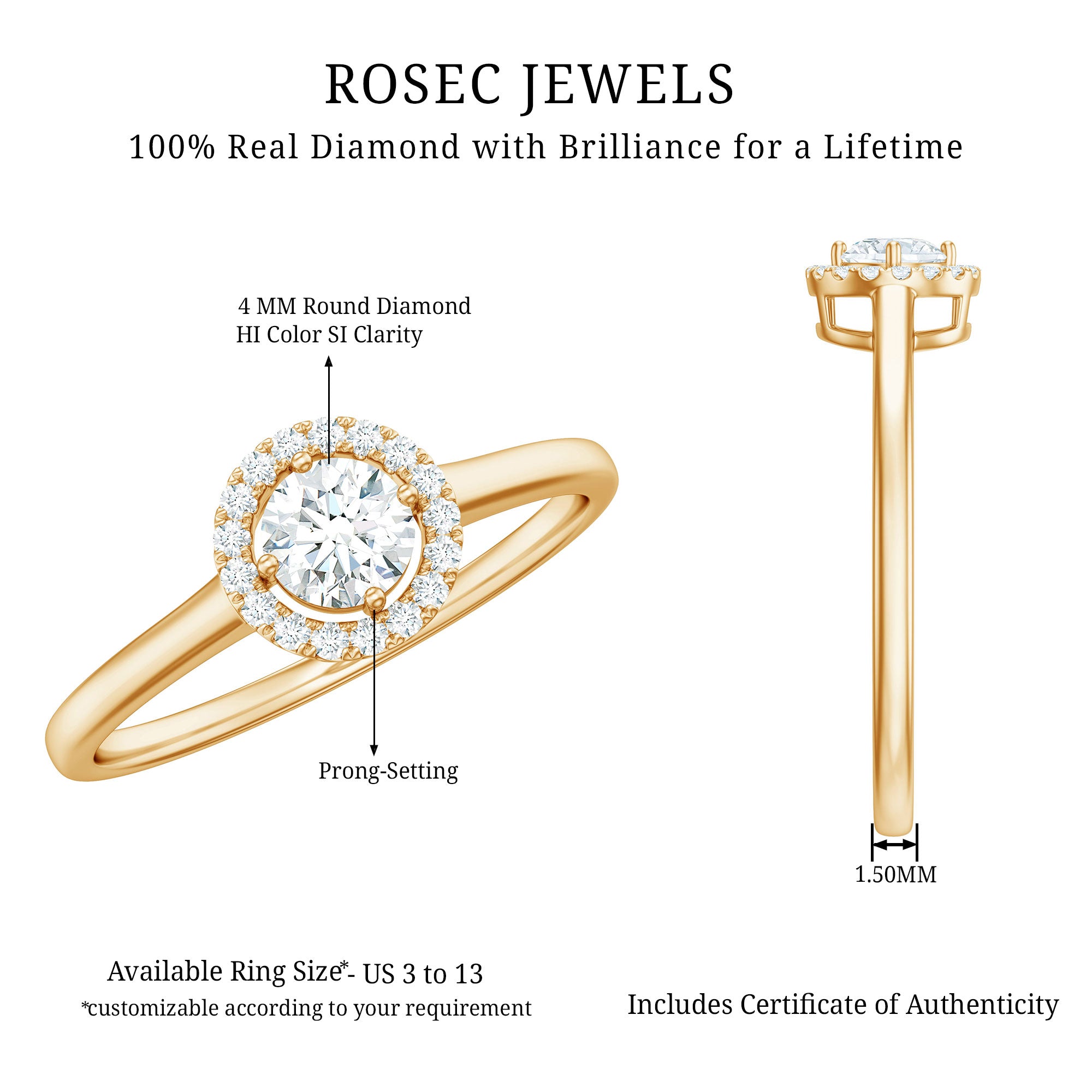 Natural 0.25 Carat Diamond Promise Ring with Certificate Natural - ( HI-SI ) - Rosec Jewels