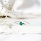 Natural Solitaire Emerald Promise Ring in Lotus Basket Setting AAA - Rosec Jewels