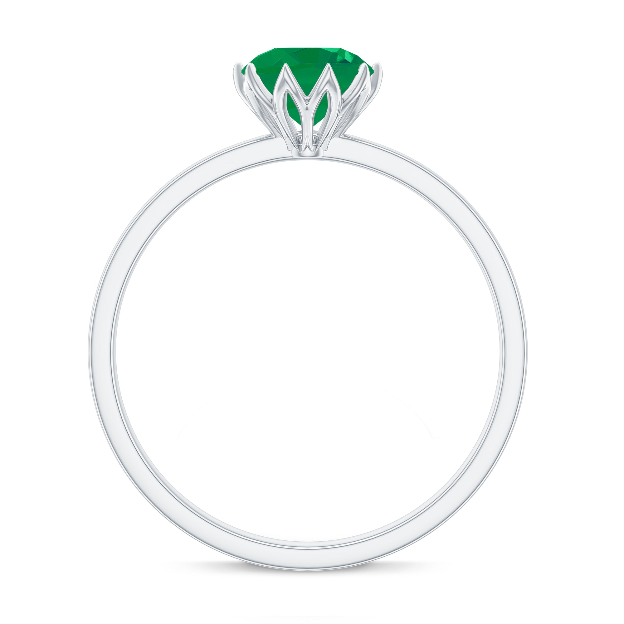 Natural Solitaire Emerald Promise Ring in Lotus Basket Setting AAA - Rosec Jewels
