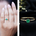 Natural Solitaire Emerald Promise Ring in Lotus Basket Setting AAA - Rosec Jewels