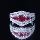 Rosec Jewels-Designer Lab Created Ruby 3 Stone Engagement Ring With Moissanite