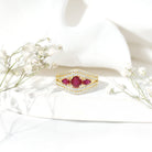 Rosec Jewels-Designer Lab Created Ruby 3 Stone Engagement Ring With Moissanite