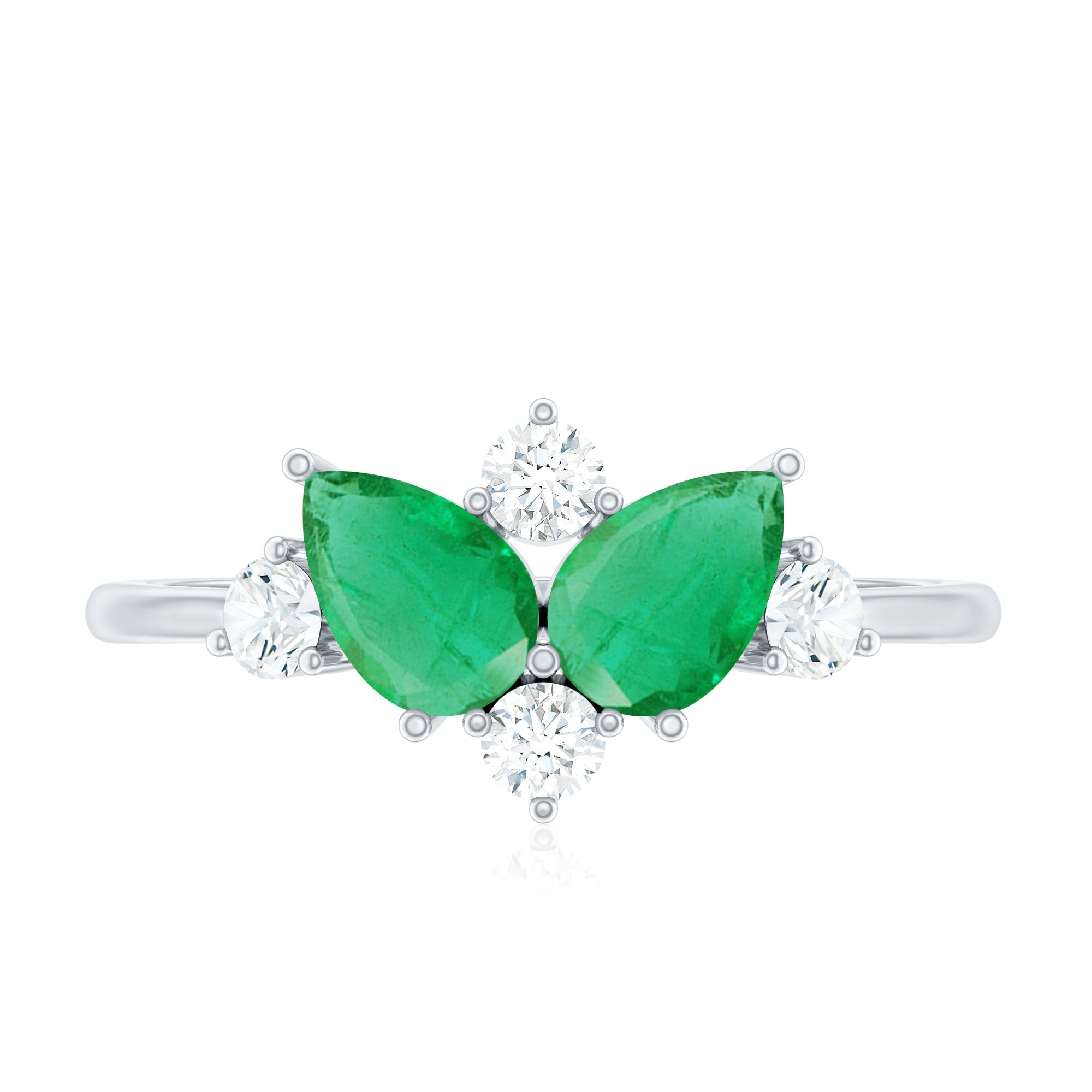 Natural Pear Shape Emerald Toi Et Moi Engagement Ring with Diamond AAA - Rosec Jewels