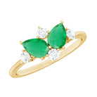Natural Pear Shape Emerald Toi Et Moi Engagement Ring with Diamond AAA - Rosec Jewels
