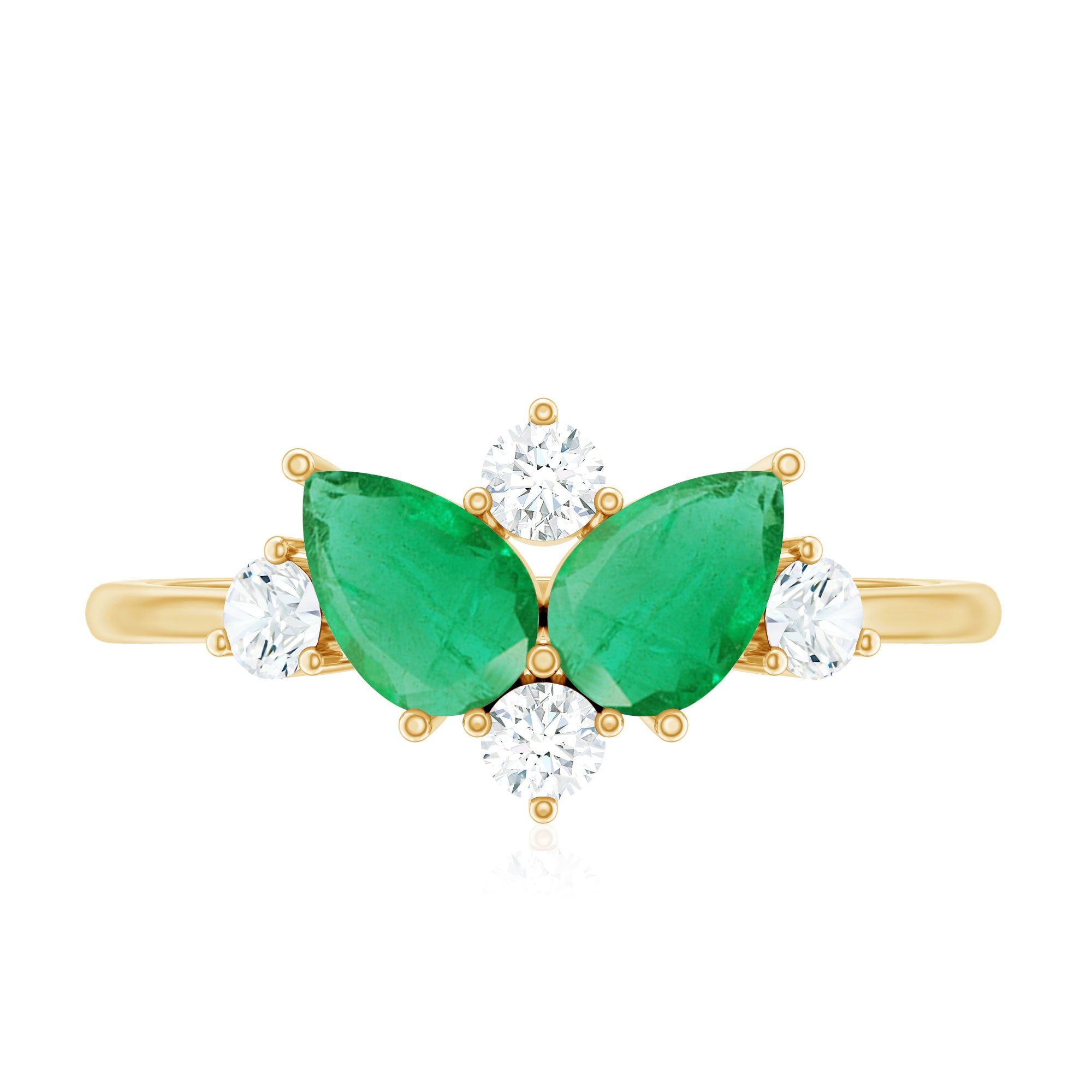Natural Pear Shape Emerald Toi Et Moi Engagement Ring with Diamond AAA - Rosec Jewels