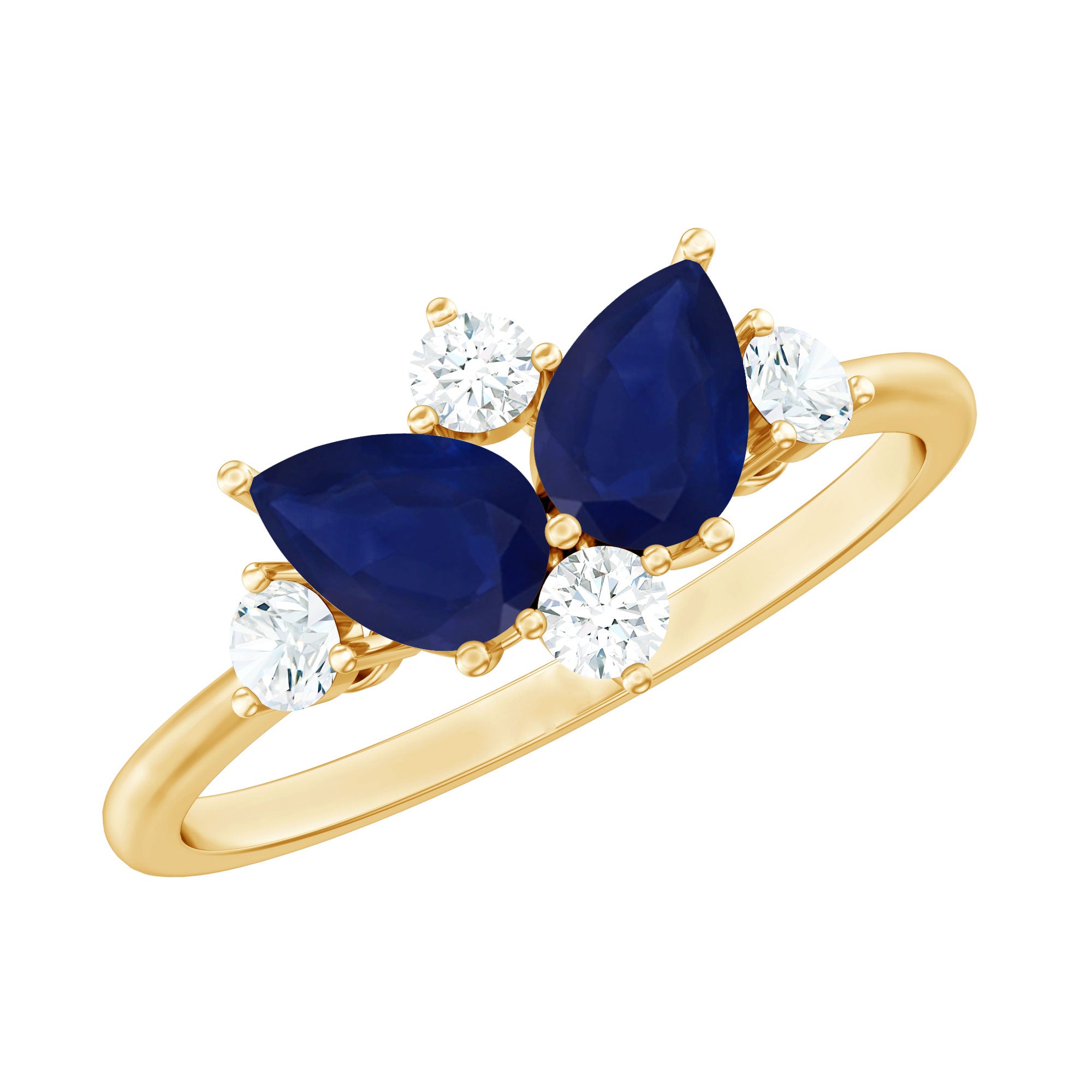 Genuine Blue Sapphire and Diamond Cluster Engagement Ring with Certificate AAA - Rosec Jewels