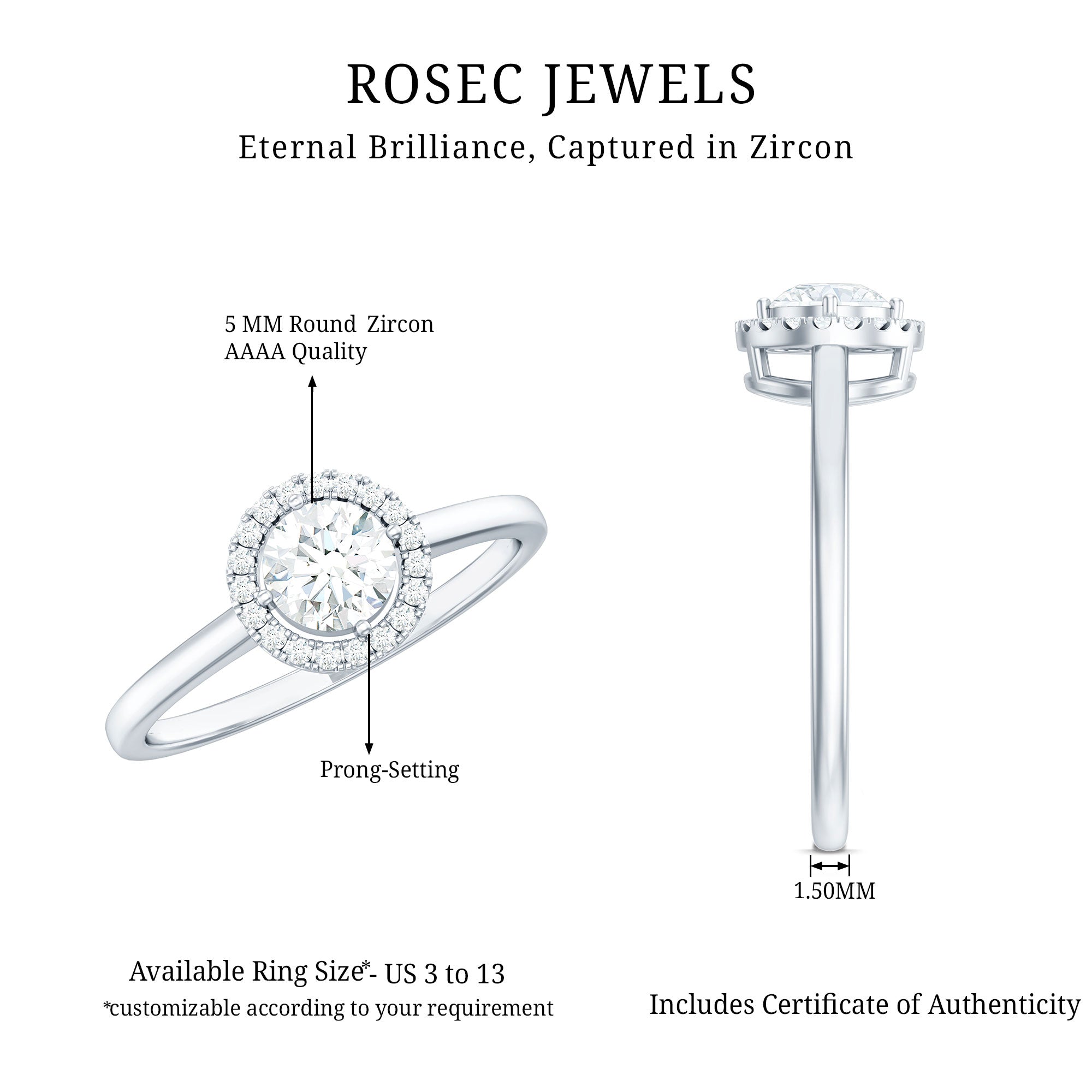 Cubic Zirconia Floating Halo Promise Ring AAAA - Rosec Jewels