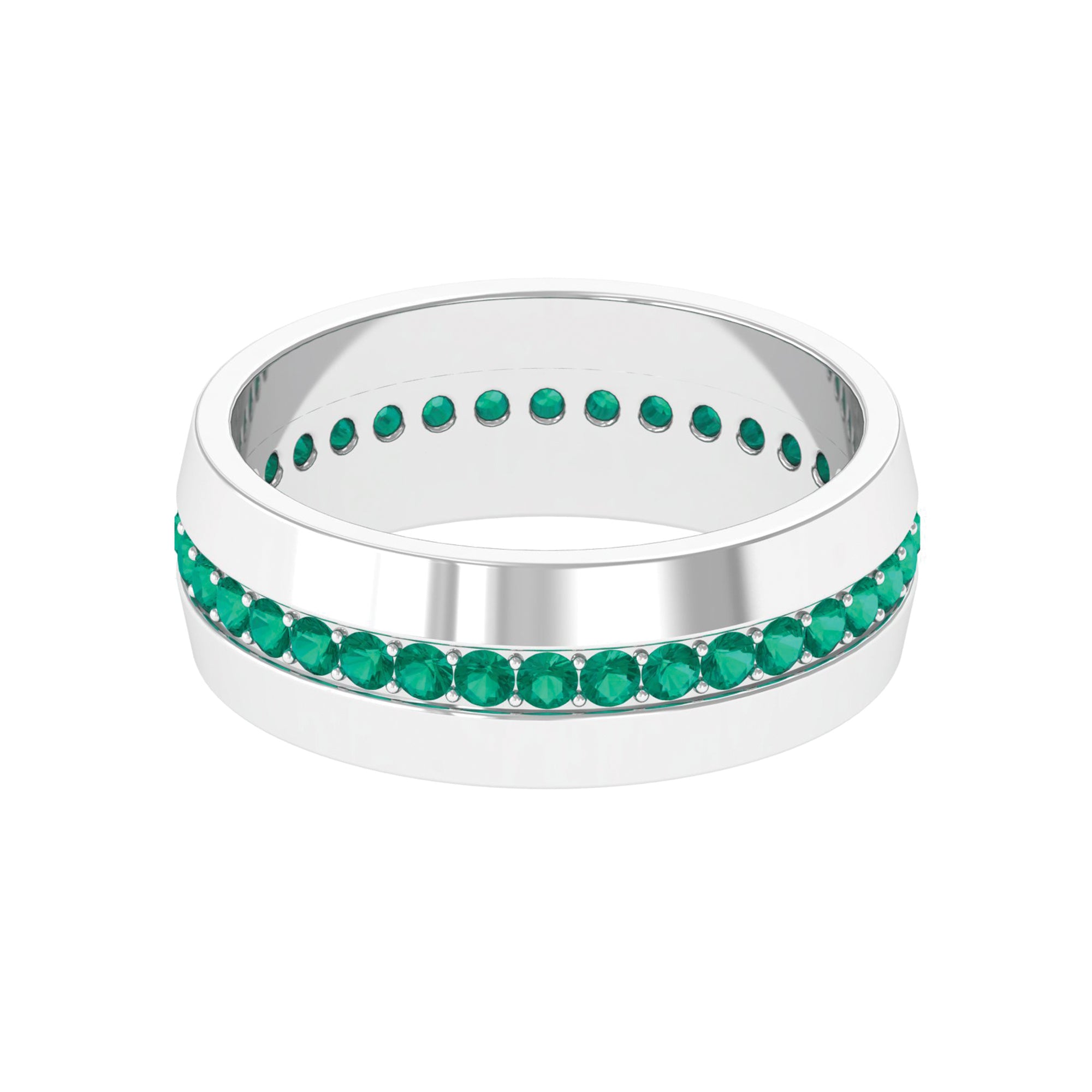 Natural Green Emerald Wide Band Ring Emerald - ( AAA ) - Quality - Rosec Jewels
