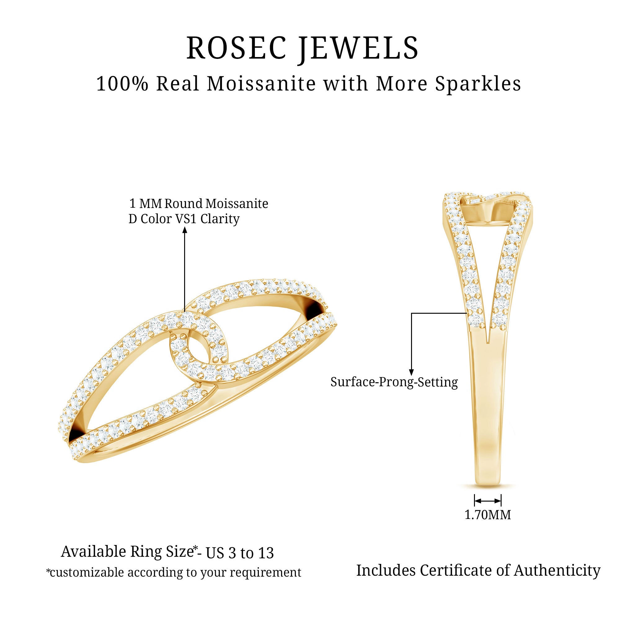 Certified Moissanite Infinity Promise Ring D-VS1 - Rosec Jewels