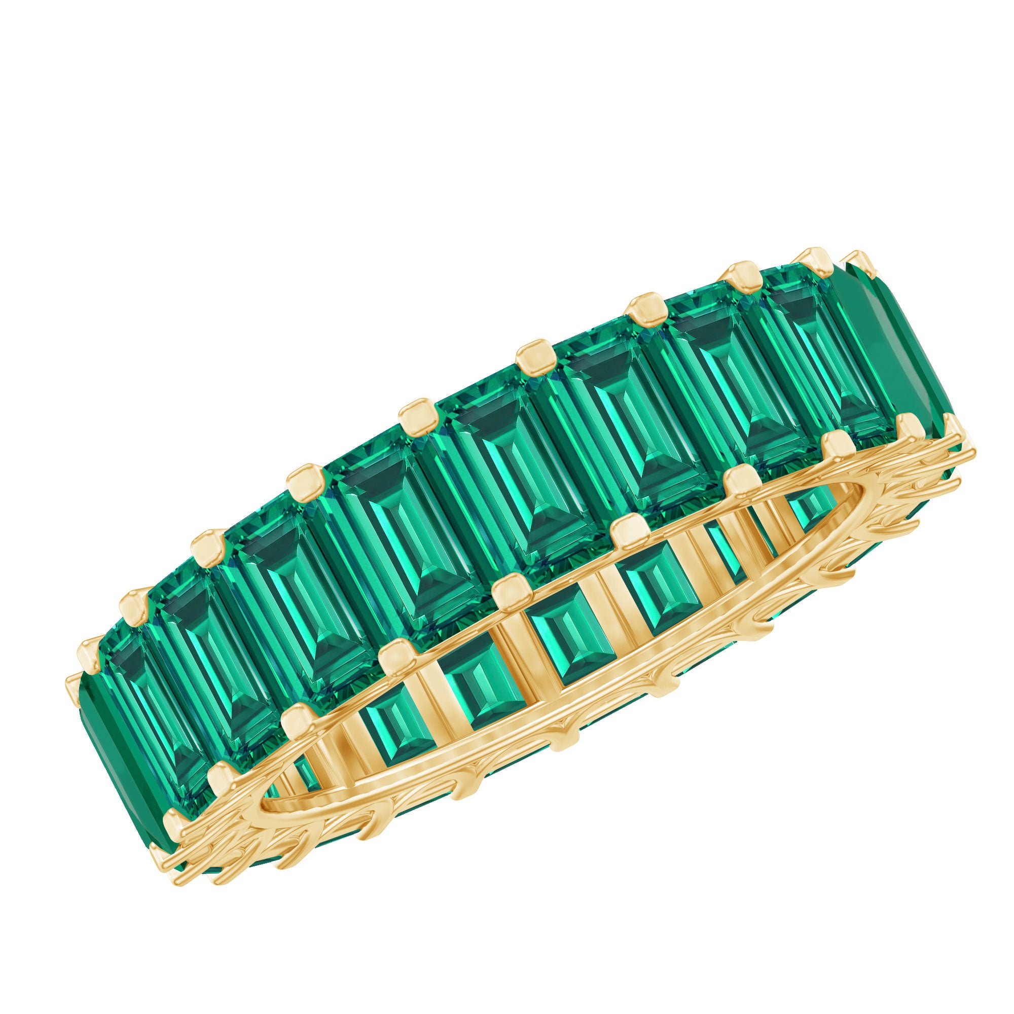 Emerald Cut Lab Created Emerald Eternity Wedding Band