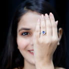 Rosec Jewels-Certified 1.5 Carat Oval Lab Grown Blue Sapphire Princess Diana Engagement Ring with Diamond