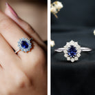 Rosec Jewels-Certified 1.5 Carat Oval Lab Grown Blue Sapphire Princess Diana Engagement Ring with Diamond