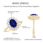 Rosec Jewels-Certified 1.5 Carat Oval Lab Grown Blue Sapphire Princess Diana Engagement Ring with Diamond