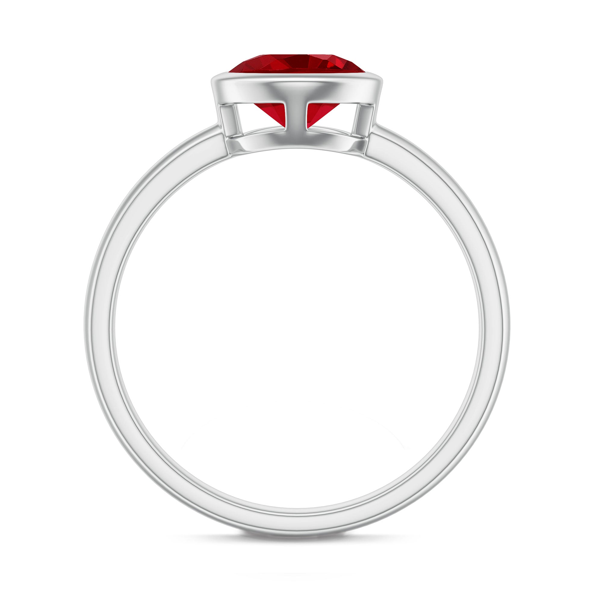 Bezel Set 8 MM Lab Created Ruby Solitaire Engagement Ring AAAA - Rosec Jewels