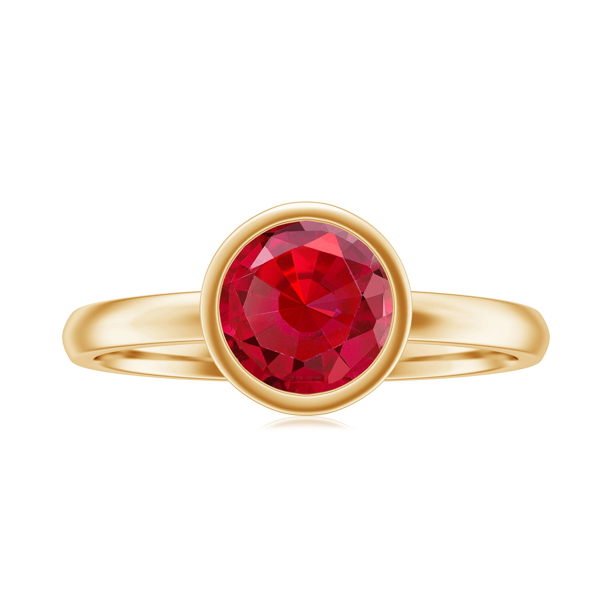 Bezel Set 8 MM Lab Created Ruby Solitaire Engagement Ring AAAA - Rosec Jewels