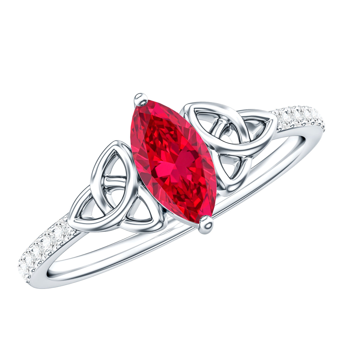 0.75 Carat Lab Grown Ruby Celtic Knot Ring with Diamond AAAA - Rosec Jewels