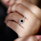 Rosec Jewels-Minimal Black Spinel Engagement Ring with Diamond Halo