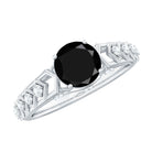 Art Deco Inspired Black Spinel Solitaire Engagement Ring with Diamond AAA - Rosec Jewels