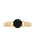Art Deco Inspired Black Spinel Solitaire Engagement Ring with Diamond AAA - Rosec Jewels