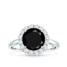 Natural 2.6 Carat Black Spinel Engagement Ring with Diamond Halo AAA - Rosec Jewels