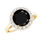 Natural 2.6 Carat Black Spinel Engagement Ring with Diamond Halo AAA - Rosec Jewels