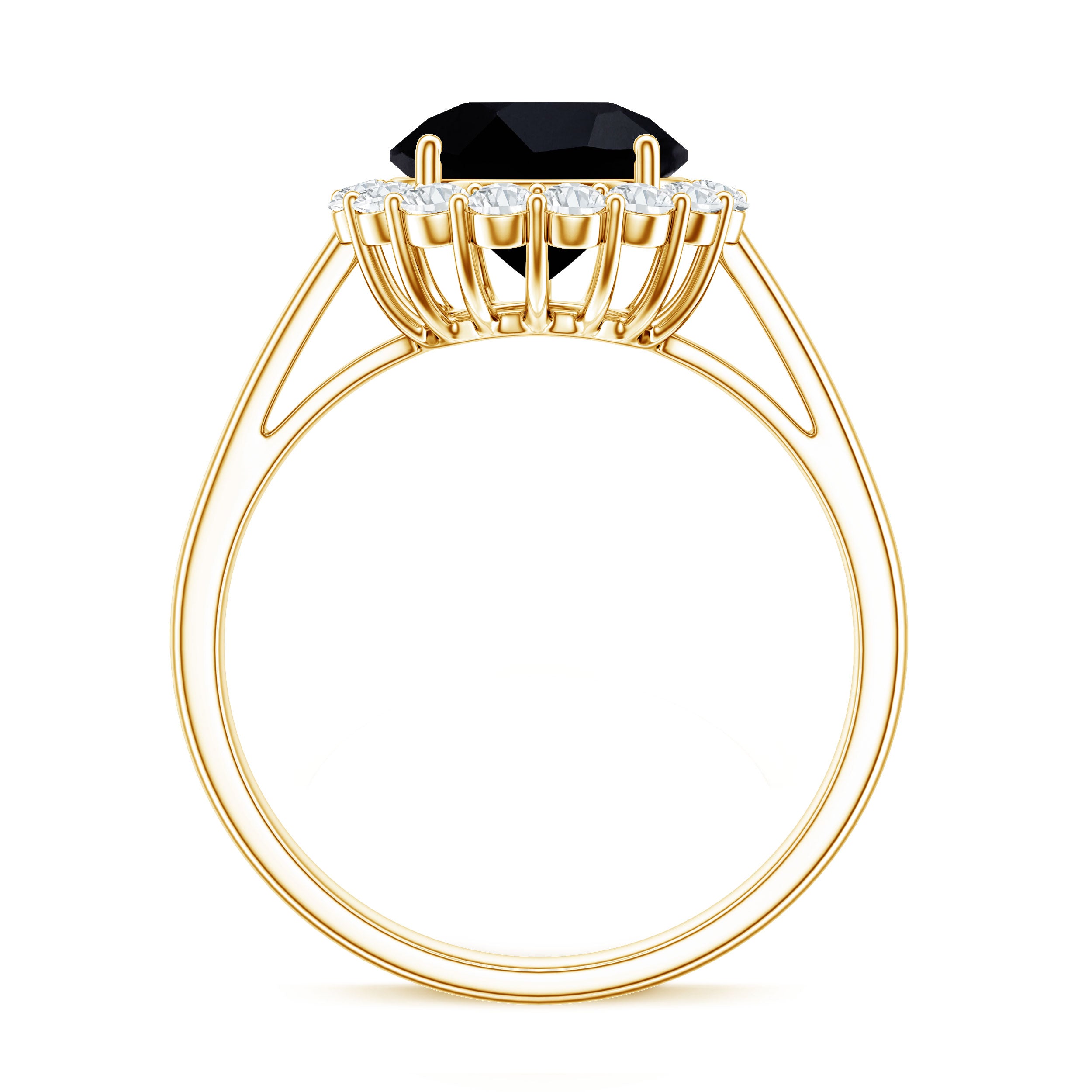 Natural 2.6 Carat Black Spinel Engagement Ring with Diamond Halo AAA - Rosec Jewels
